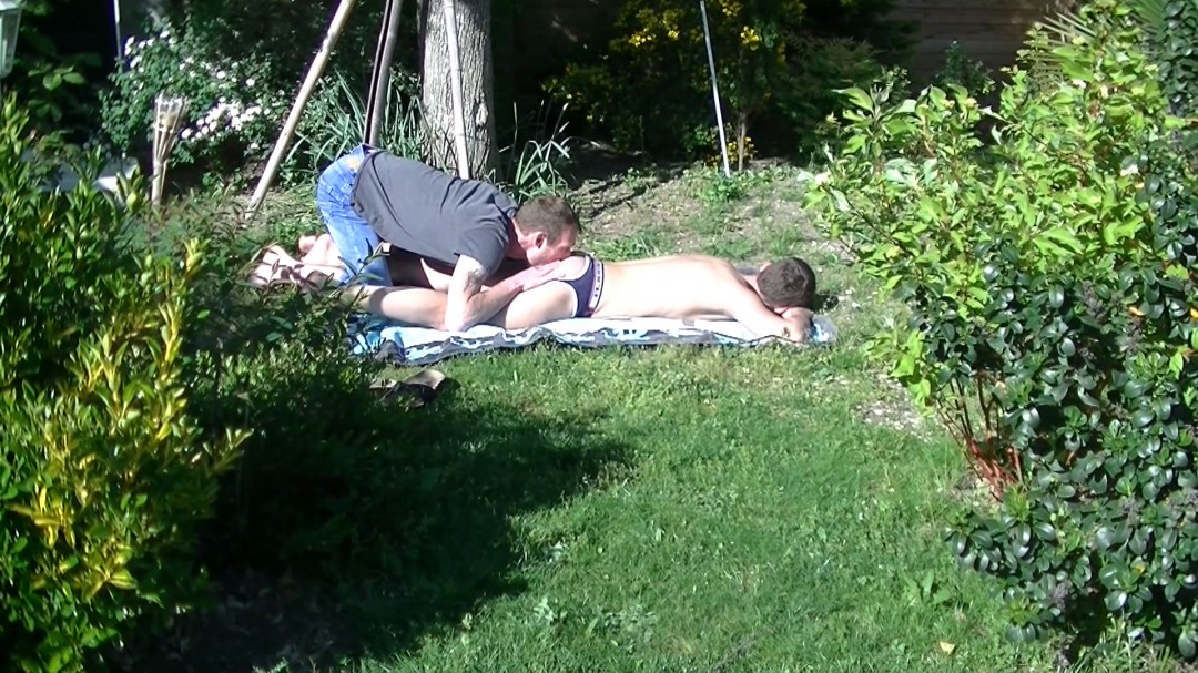 Asian watching crunchboy outdoor